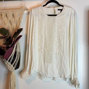 White House Black Market white blouse with lace long sleeve top shirt office